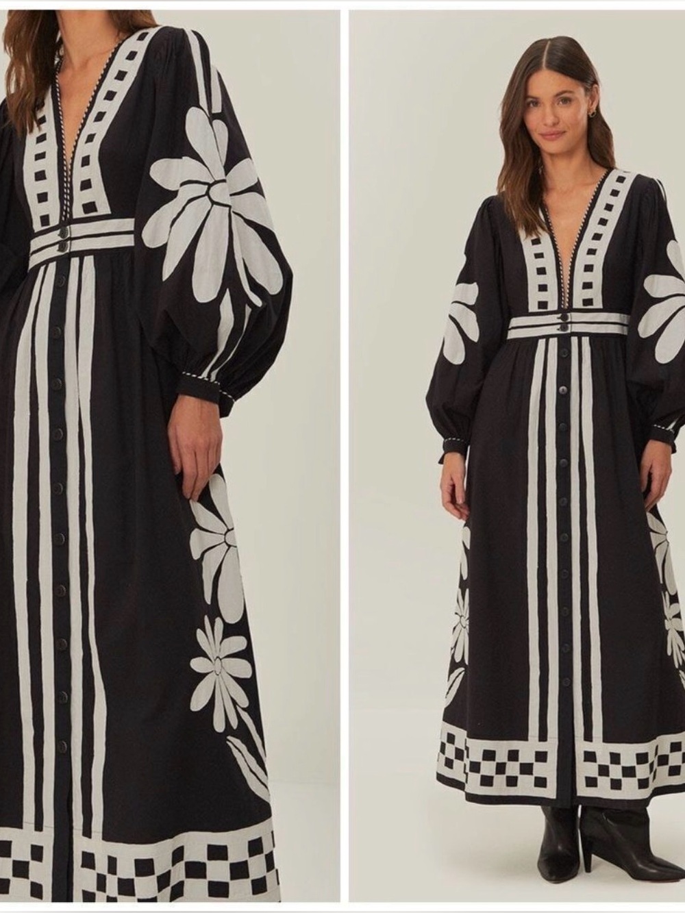 Farm Rio Black Nature Buttoned Maxi Dress